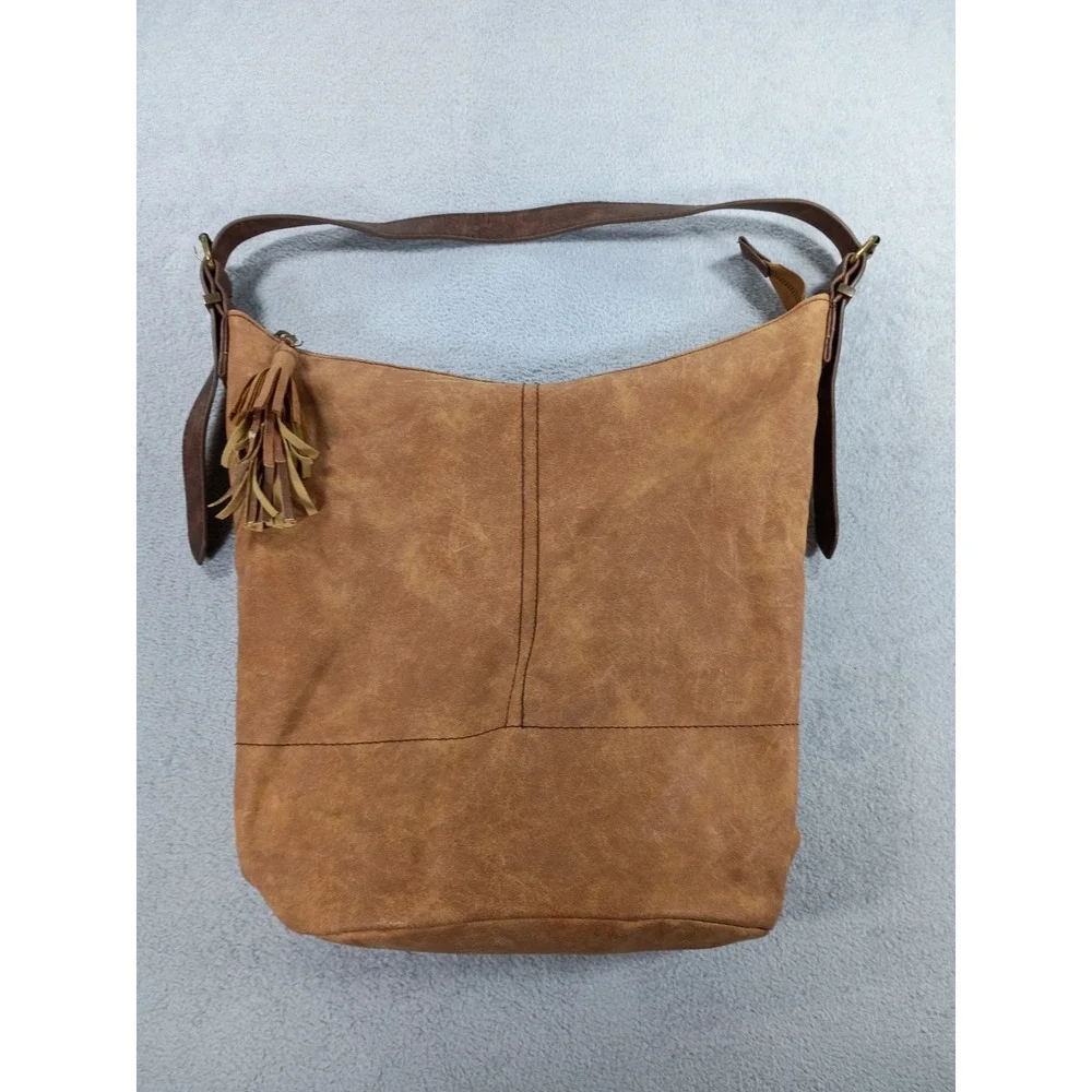 Unbranded Women Hobo Bag Cognac Brown Large Tassel Accent Adjustable Strap